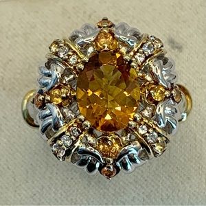 Women's Gold-Tone Citrine Halo Statement Ring